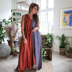 Blue / brown / rust Acapulco sleeveless maxi dress Size LXL 