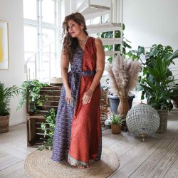 Blue / brown / rust Acapulco sleeveless maxi dress Size LXL 