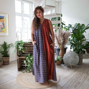 Blue / brown / rust Acapulco sleeveless maxi dress Size LXL 