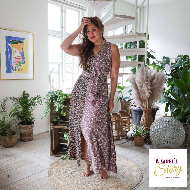 Sort / beige / mauve Acapulco rmels maxi kjole Str LXL 