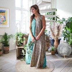 Beige / marine / petrol Acapulco sleeveless maxi dress Size SM 