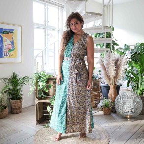 Beige / marine / petrol Acapulco sleeveless maxi dress Size SM 