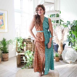 Brown / rust / petrol Acapulco sleeveless maxi dress Size SM 