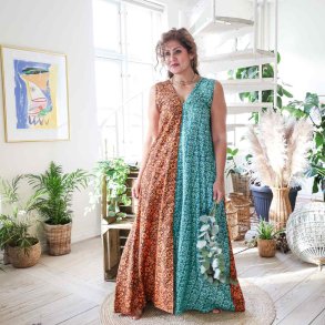 Brown / rust / petrol Acapulco sleeveless maxi dress Size SM 