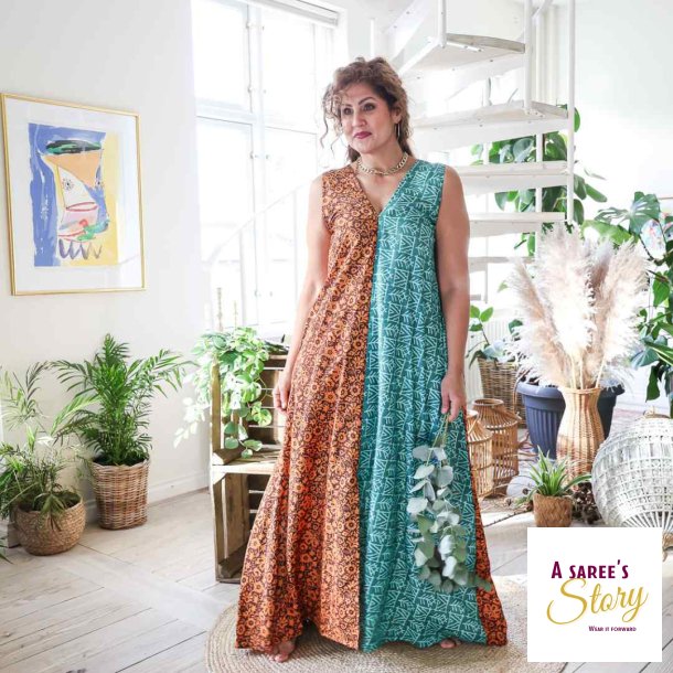Brown / rust / petrol Acapulco sleeveless maxi dress Size SM 