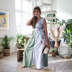 Green / brown / white Acapulco sleeveless maxi dress Size SM