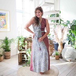 Magenta / beige / bl Acapulco sleeveless maxi dress Size SM 