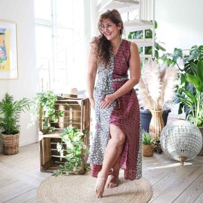 Magenta / beige / bl Acapulco rmels maxi kjole Str SM 