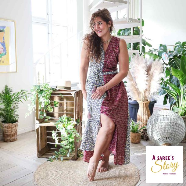 Magenta / beige / bl Acapulco rmels maxi kjole Str SM 