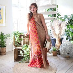 Magenta / orange / beige Acapulco sleeveless maxi dress Size SM 