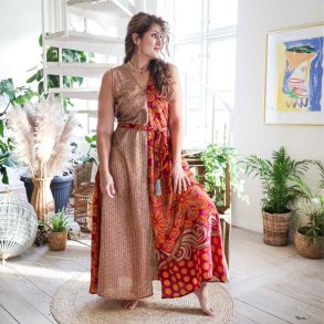 Magenta / orange / beige Acapulco sleeveless maxi dress Size SM 