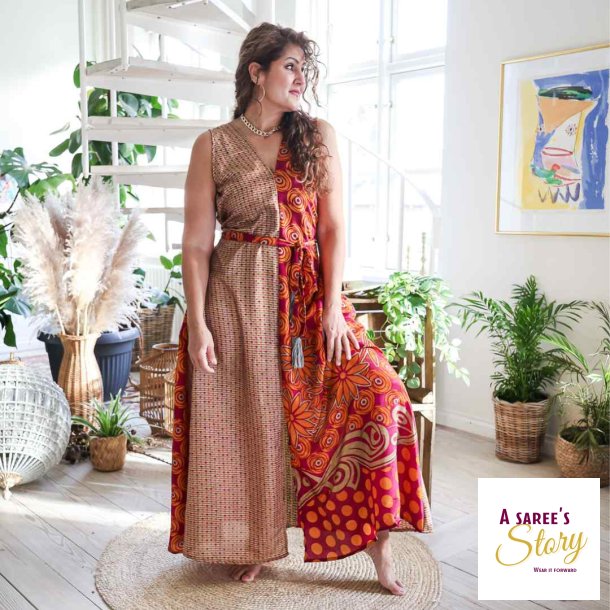 Magenta / orange / beige Acapulco rmels maxi kjole Str SM 