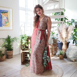 Red / taupe / black Acapulco sleeveless maxi dress size SM 