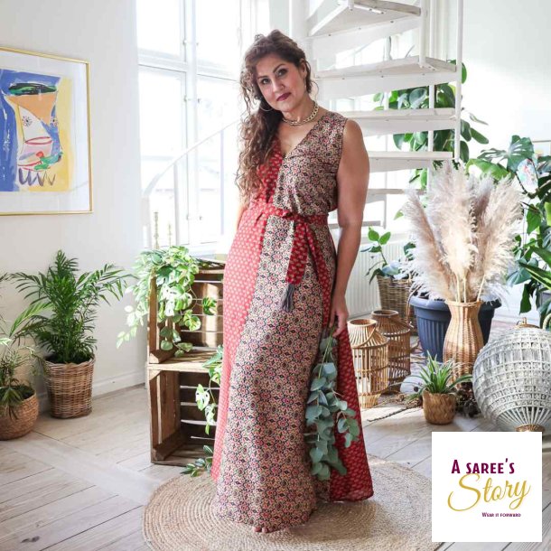 Rd / taupe / sort Acapulco rmels maxi kjole Str SM 