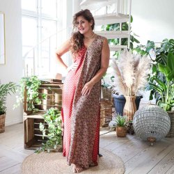 Red / taupe / black Acapulco sleeveless maxi dress size SM 