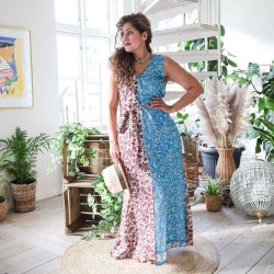 Turquoise / plum / beige Acapulco sleeveless maxi dress Size SM