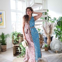 Turquoise / plum / beige Acapulco sleeveless maxi dress Size SM