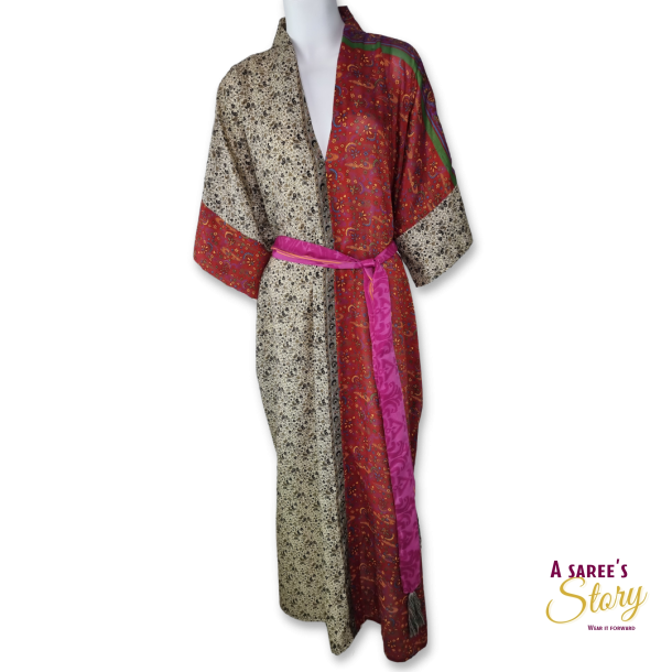 Hvid / sort / bordeaux / orange Catania kaftan str OneSize