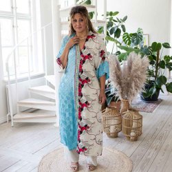 Light blue / beige / red / black Catania kaftan OneSize 