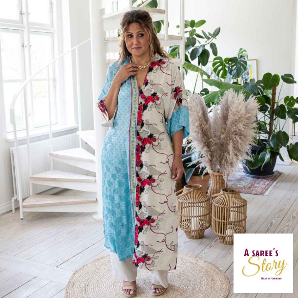 Lysebl / beige / rd / sort Catania kaftan str OneSize 