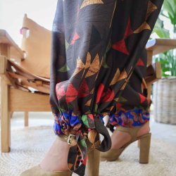 Lime-yellow / blue / orange Cleopatra palazzo Size L/XL