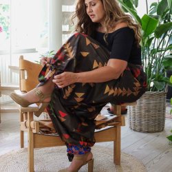 Lime-yellow / blue / orange Cleopatra palazzo Size L/XL