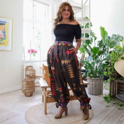 Lime-yellow / blue / orange Cleopatra palazzo Size L/XL