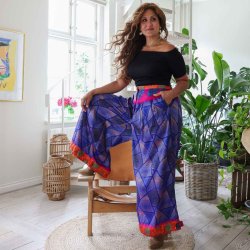 Blue-purple / taupe / magenta Cleopatra palazzo Size L/XL