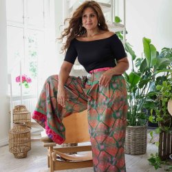 Green / tangerine / magenta Cleopatra palazzo Size L/XL 