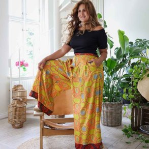 Lime-yellow / blue / orange Cleopatra palazzo Size L/XL