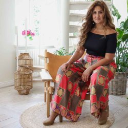 Taupe / beige / red-orange Cleopatra palazzo Size L/XL 