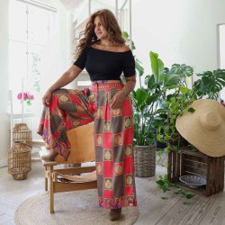 Taupe / beige / red-orange Cleopatra palazzo Size L/XL 