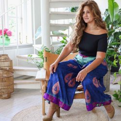 Cobolt blie / peach / mint green Cleopatra palazzo size S/M