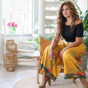 Yellow / green / red Cleopatra palazzo size S/M