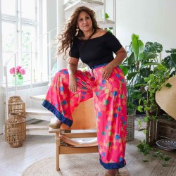 Hot pink / blue / green Cleopatra palazzo size S/M