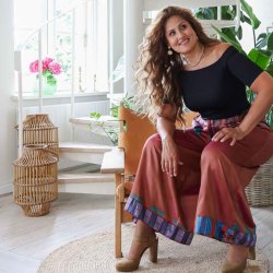 Rust / magenta / blue Cleopatra palazzo size S/M