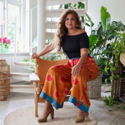 Tangerine / red / blue Cleopatra palazzo size S/M