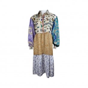 Beige/ violet / black mixed print Cristina midi babydoll dress OneSize