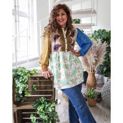 Beige / blue multi print Cristina mini dress OneSize