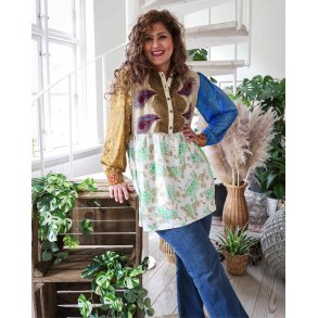 Beige / blue multi print Cristina mini dress OneSize