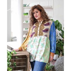 Beige / blue multi print Cristina mini dress OneSize