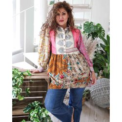 Pink / beige multi print Cristina mini dress OneSize