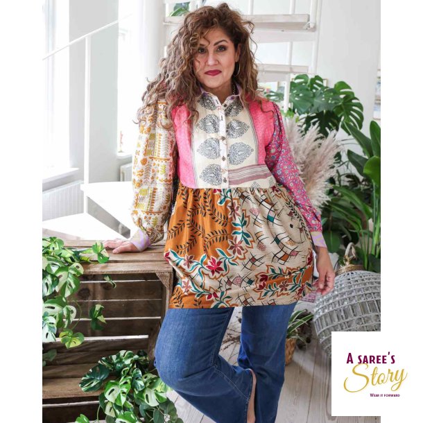 Lyserd / beige multi print Cristina mini kjole OneSize