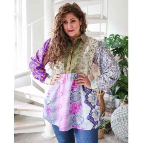 Olive green / violet multi print Cristina mini dress OneSize 