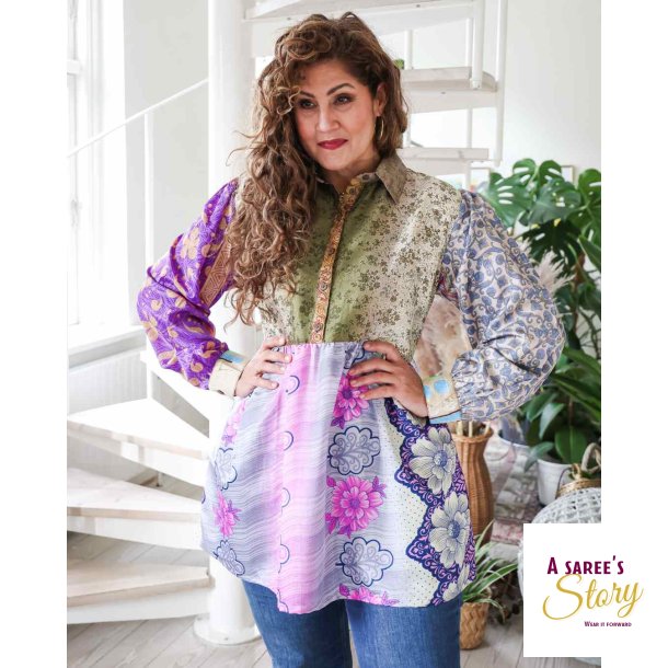 Olivengrn / lilla multi print Cristina mini kjole OneSize 