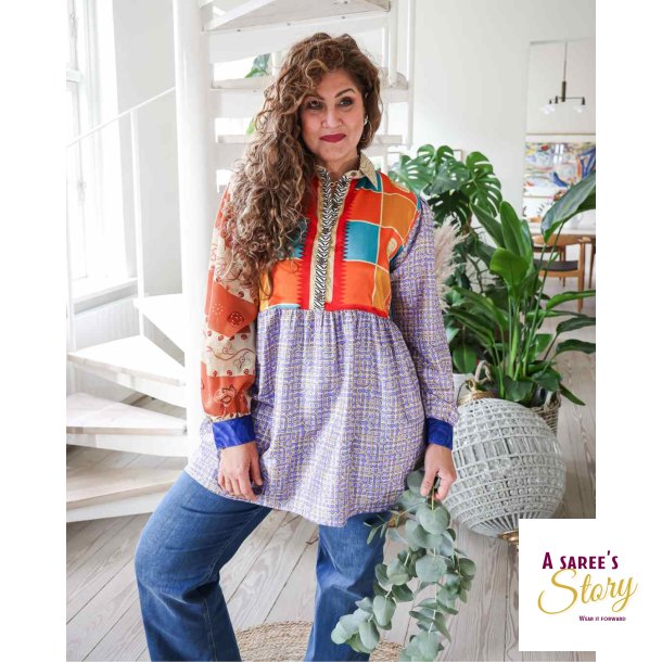 Orange / turkis multi print Cristina mini kjole OneSize 
