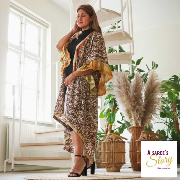 Beige / brun / kobber Doyenne kimono ruffled OneSize 