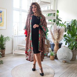 Brown / taupe / red / green Doyenne kimono ruffled OneSize