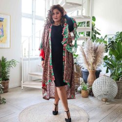 Brown / taupe / red / green Doyenne kimono ruffled OneSize