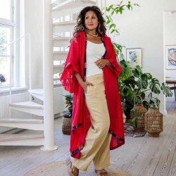 Cerise-red / orange / pink Doyenne kimono ruffled OneSize